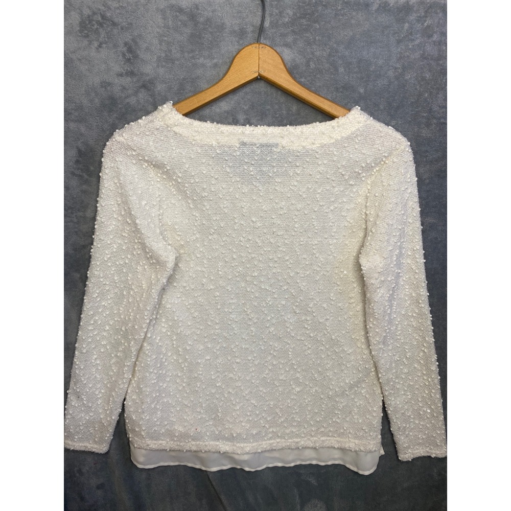 APT 9 Womens Petite Textured V Neck Long Sleeve Layered Sweater Top Ivory PXL - Picture 5 of 5